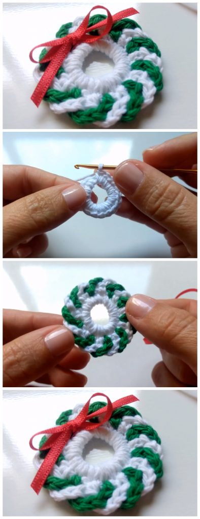 Make this Mini Crochet Christmas Wreath and decorate to match your home... You need 15 minutes to finish this project. The pattern includes instructions for all details but you could easily add your own decorations to customize. Happy Christmas !