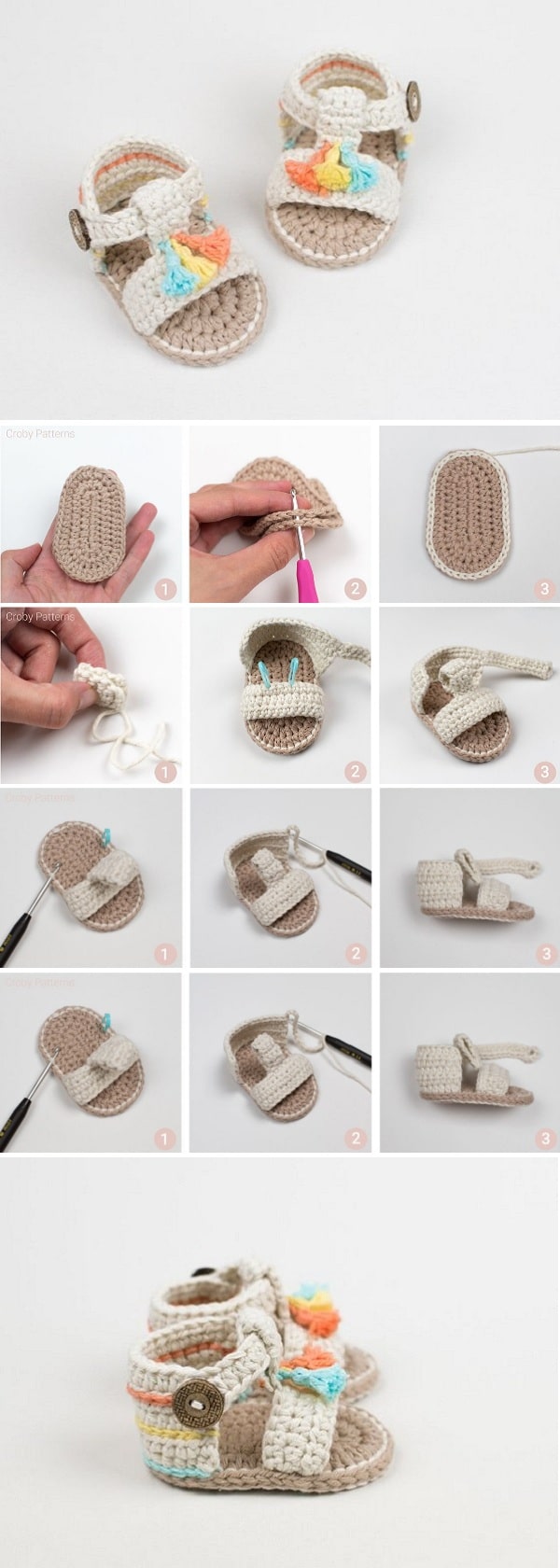 This is a super easy and fast step by step tutorial that will teach you how to crochet baby sandals.