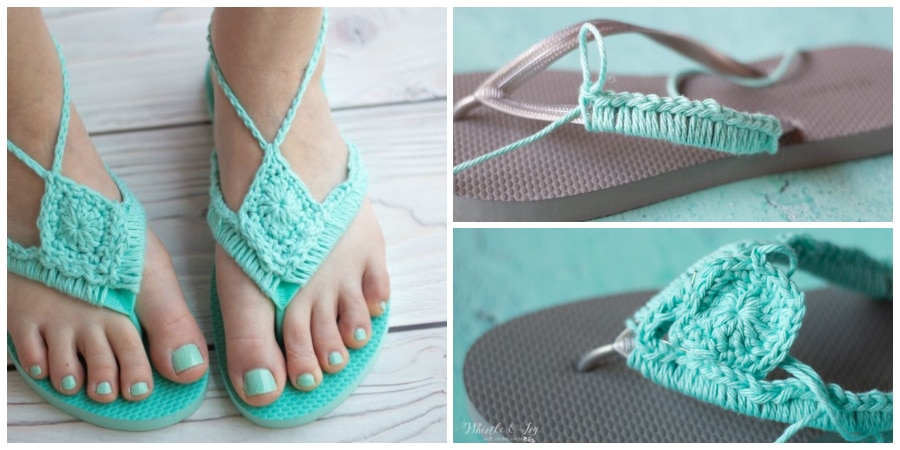 Crochet Flip Flops Upcycle - Turn your cheap foam flip flops into cute boho crochet sandals with this easy crochet hack.