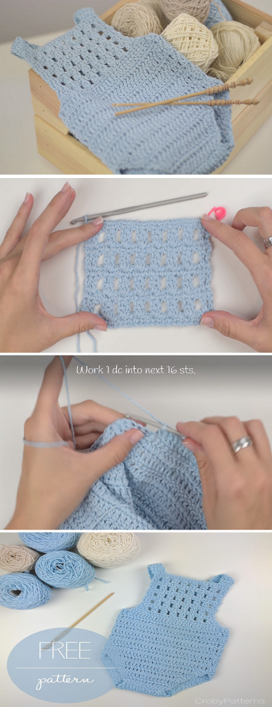 This is a crochet tutorial for a cute crochet baby romper