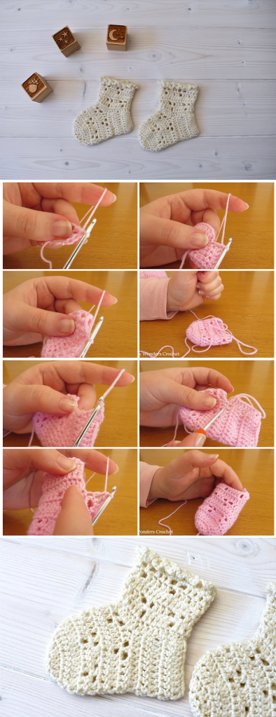 This tutorial will show you how to crochet pretty lace baby socks. This tutorial is suitable for beginners.