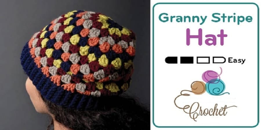 This is a really nice Crochet Granny Stripe Hat. This free pattern is for adult women. This yarn is Bernat Super Value but there is a new version as of 2015. It’s called Bernat Super Value Stripes.