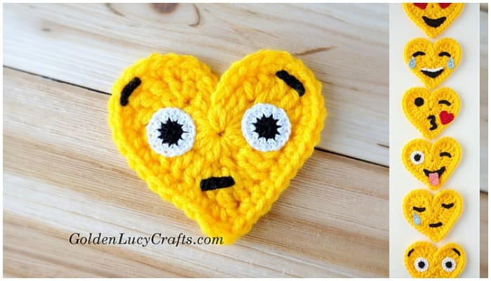These little Crochet Heart Shaped Emojis are super adorable. You can use them for home decoration, embellishments, as appliques or just give them as a present to family or friends.