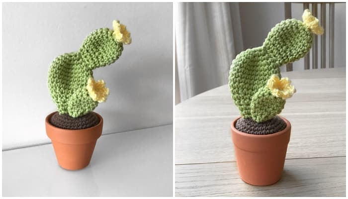 I decided to make this little cactus to brighten up a plantless room, and though I ended up giving it to my Mom, I plan to make a few more little crochet cactus plants to make my house a bit greener!
