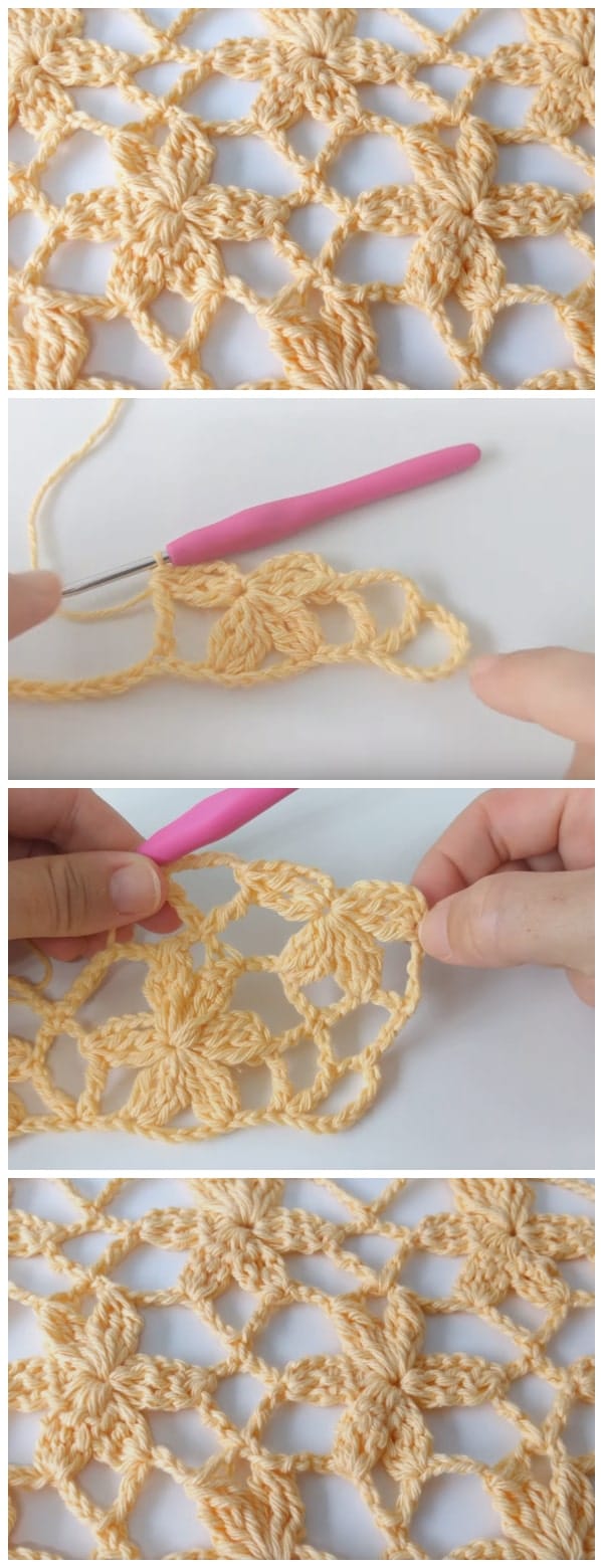 This Crochet stitches flower mesh tutorial will show you how to create mesh that you can crochet for warm weather accessories. t works up beautifully with worsted weight yarn and a US Size H hook, but can be modified as you like!" Enjoy !