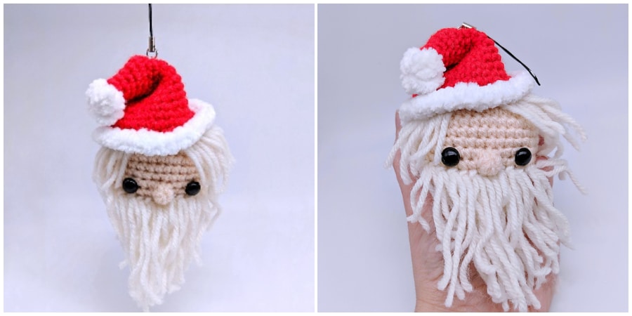 Amigurumi Crochet Cube Santa is here and he is excited to meet you all. He is happy to chill on your Christmas Tree or be attached to your bag to join you on your walks. Happy Christmas !