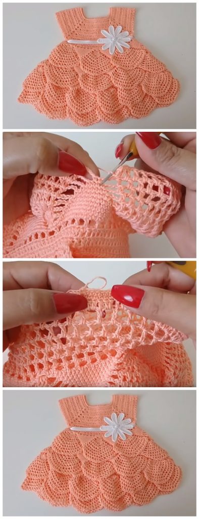 I have this beautiful crocheted baby dress very easy to perform I hope you like it and make it very easy to do is about 3 to 6 months approximately. Enjoy !