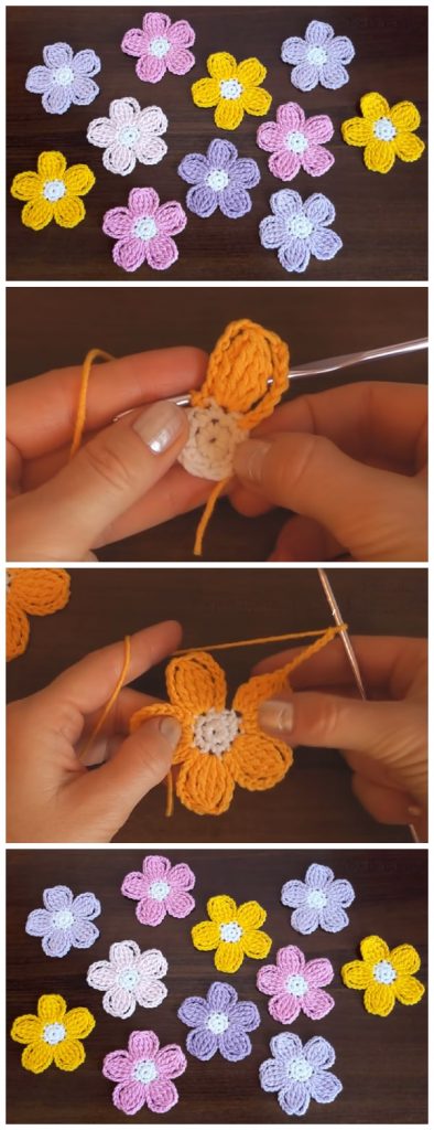 Easy Crochet Flower Tutorials are perfect for a diverse array of projects. They can be used as appliqués on everything from hats to shoes. This fast crochet flower works up in just 10 minutes. Enjoy !