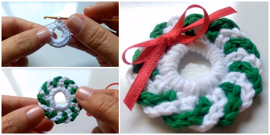 Make this Mini Crochet Christmas Wreath and decorate to match your home… You need 15 minutes to finish this project. The pattern includes instructions for all details but you could easily add your own decorations to customize. Happy Christmas !