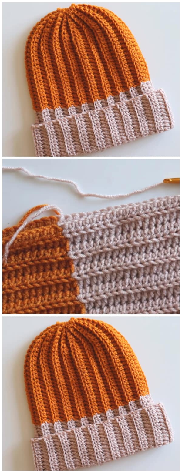 I'm going to show you how to make an easy, two collors Crochet Ribbed Hat. So here is a super easy ribbed crochet beanie that would be a great, step by step video tutorial for a beginners. 