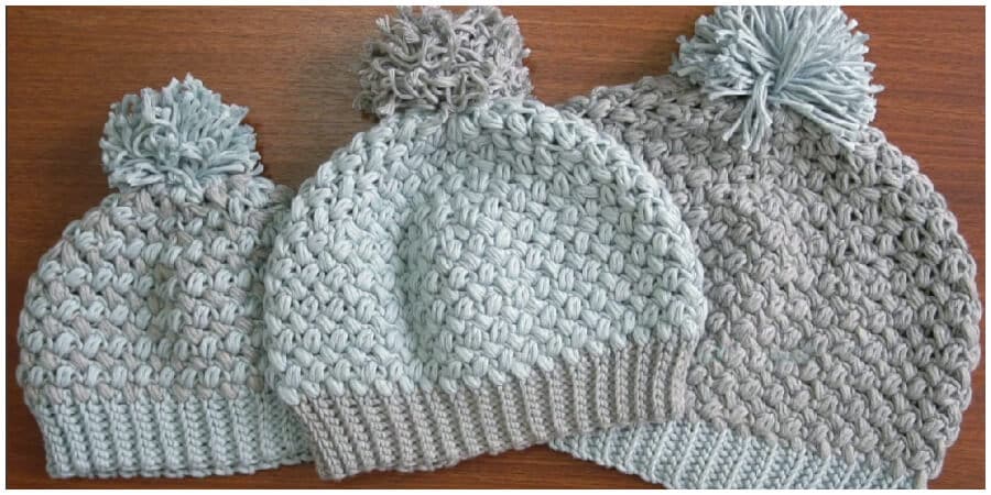 Make these adorable Super Easy Crochet bean stitch beanies (3 sizes). The bean stitch is a nice variation of the bulky stitches (bobble, popcorn and puff).