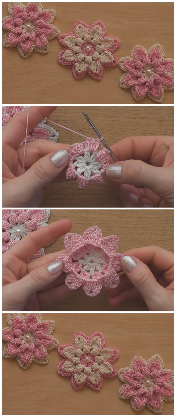 crochet flowers step by step