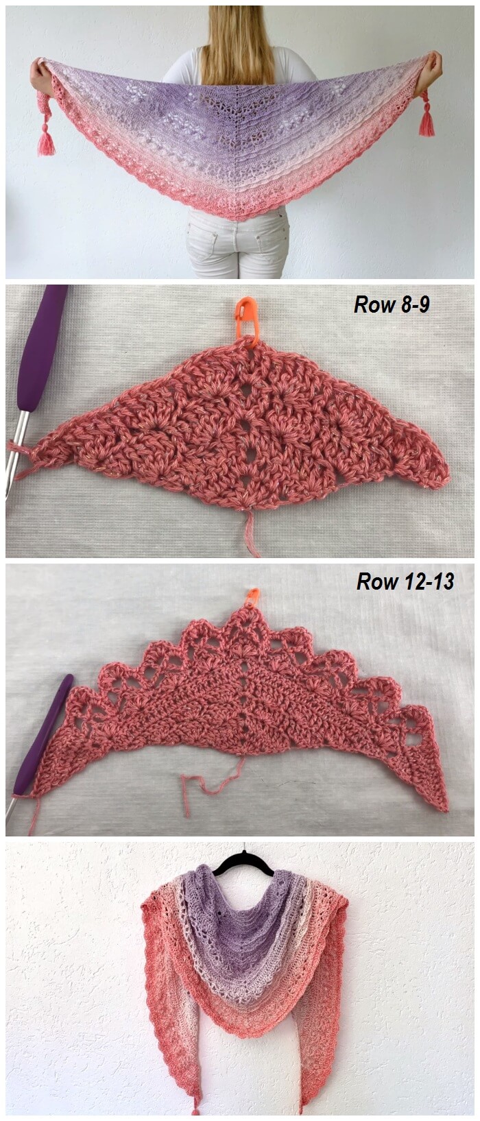 Puff shawl is a simple and quick project that you can easily adapt to every size. It is worked in rows and its dimensions increase with each row thus allowing a direct and quick control on the size reached.