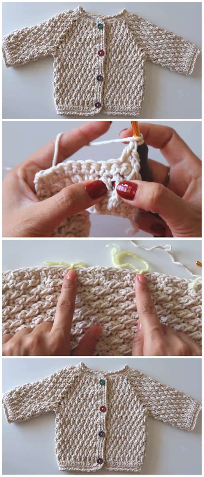 Crochet Alpine Stitch Baby Cardigan can be worn by little boys and little girls; just use the appropriate crochet colors. The simplicity of the design makes it an elegant one, but you can add embellishments if you wish. 