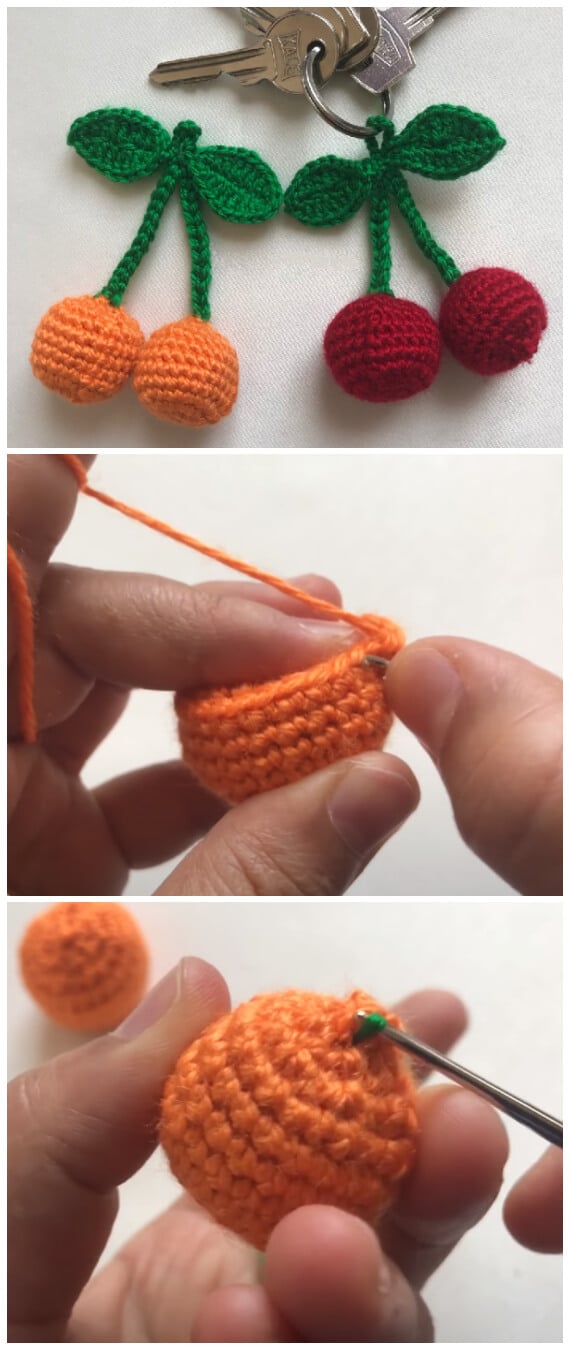 I have the perfect Crochet Cherry Keychain Tutorial for you! These cherries work up very quickly and are beginner friendly. You can use it as a wonderful decor for a handbag or hat, as a cute toy or a keychain.