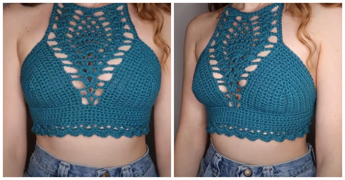 Very original Crochet Pineapple Crop Top motif and straps to tie around neck and back. It is fun to make and you will look stunning with it!