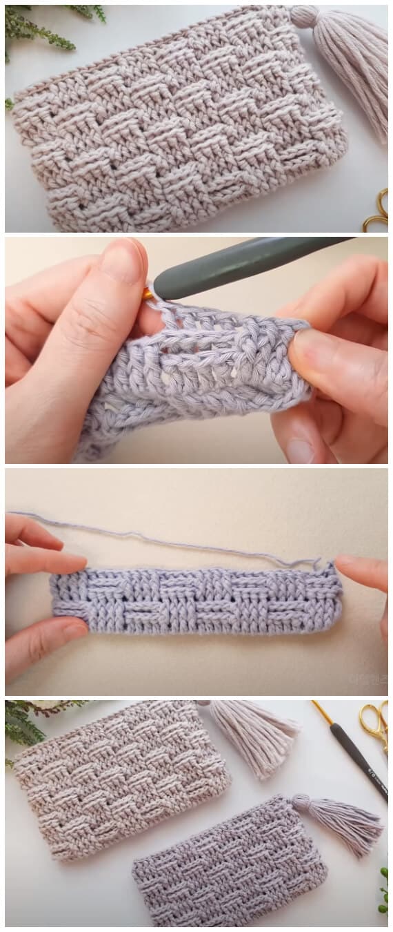 How to Crochet -  This Crochet Basketweave Stitch Pouch is so great! I am very happy how it turned out as I love basket weave stitch but this one is in one color which makes it even more special.