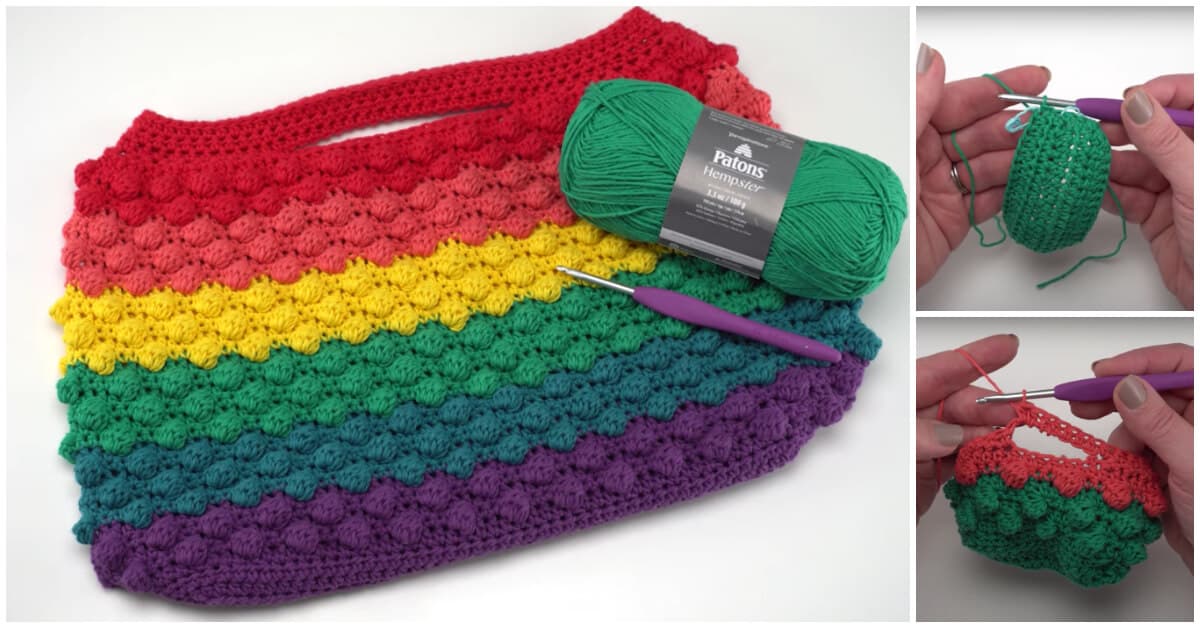 How to Crochet - The pattern and tutorial on how to make the main part of the Crochet Rainbow Bobble Bag is here.