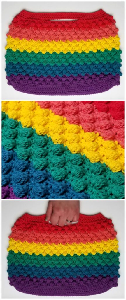 How to Crochet - The pattern and tutorial on how to make the main part of the Crochet Rainbow Bobble Bag is here.