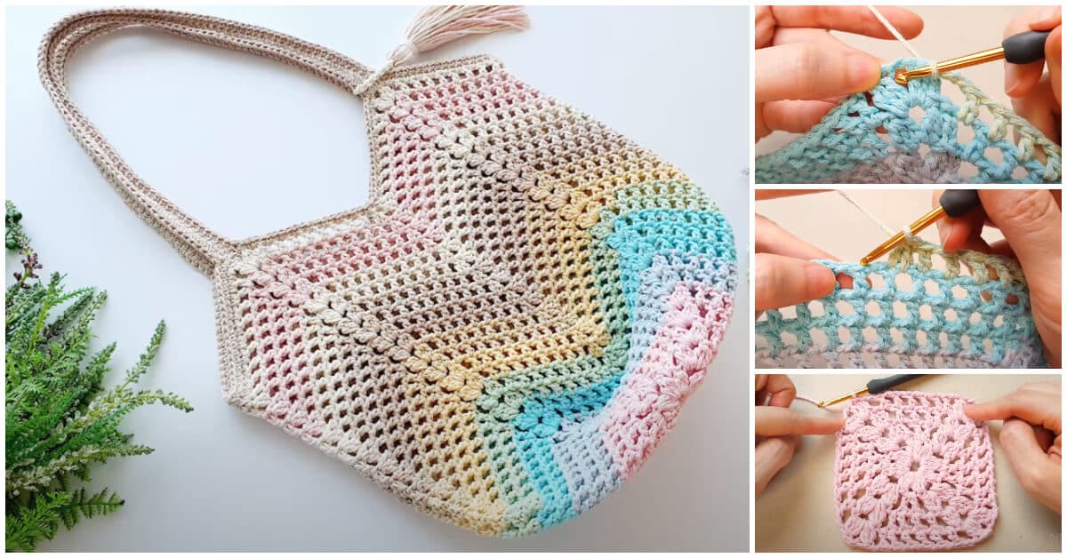 How to Crochet - This Granny Square Crochet Bag is great to use while shopping for groceries because you can re-use it each time you visit the store.