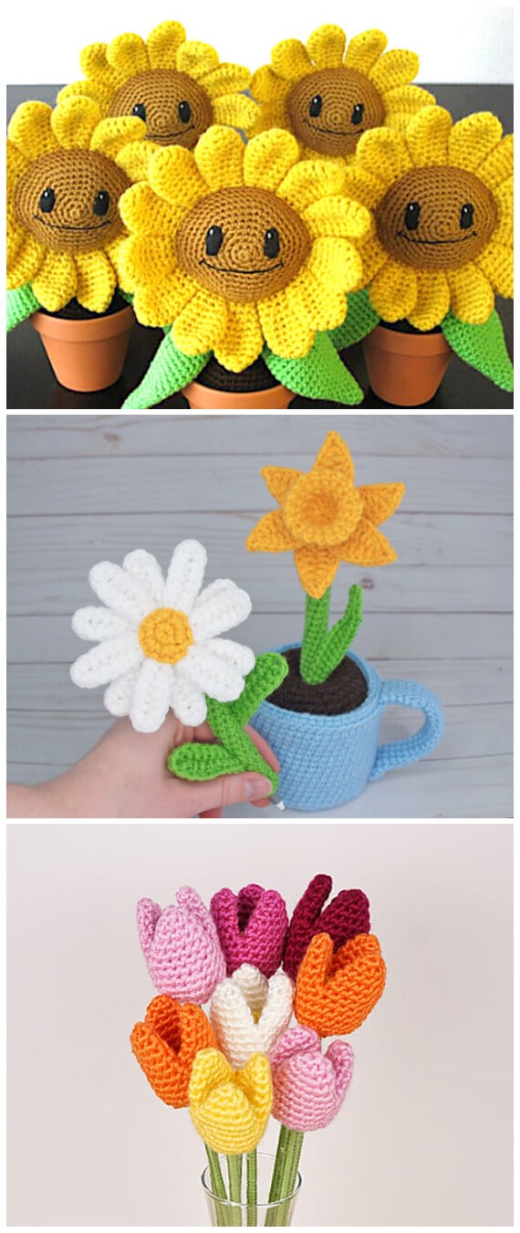 We have 4 Amazing  Crochet Flower Amigurumi Patterns for free. They are easy to make and great for on your windowsill.