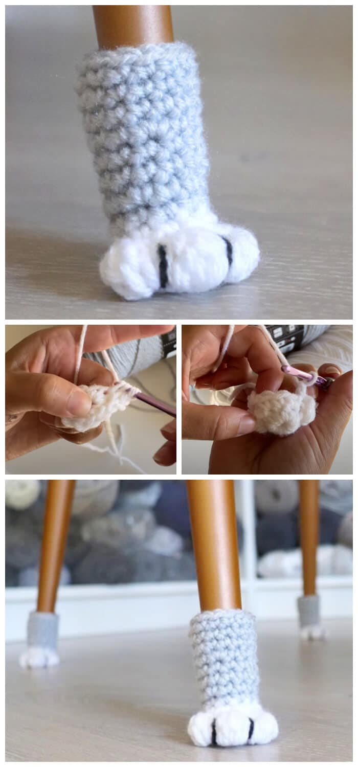 Today we are going to learn How to Crochet Cat Paw Chair Socks. If you are nervous that the legs are going to scratch the floor so you can quickly crochet these adorable cat paw chair socks! They slip right over the ends of the chair legs and look like little paws.