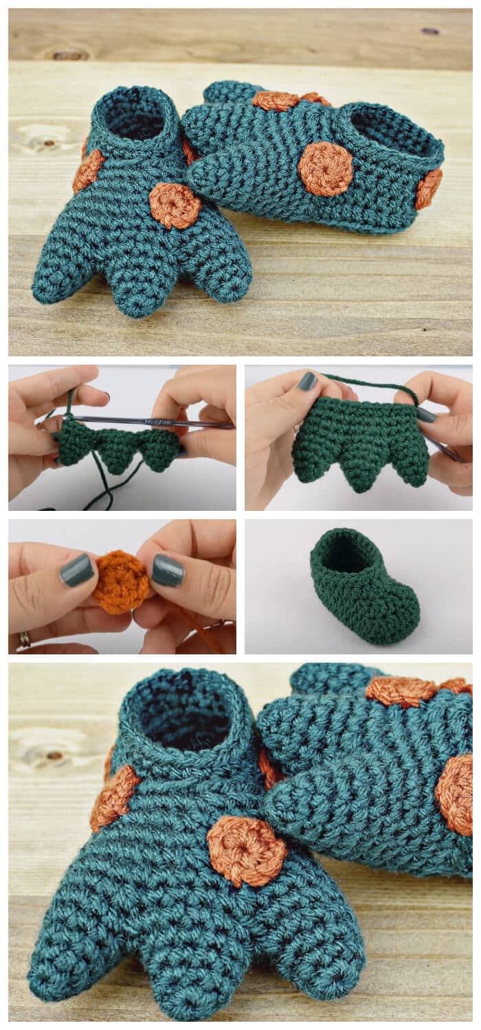 Learn to Crochet - Today we are going to learn How to Crochet Dinosaur Baby Booties Tutorial. I was looking for easy Baby Booties project, see what I have found. When, I get it finished, I will share It below. This project contains clearly explained step-by-step instructions for each round to help you finish this perfect Crochet Dinosaur Baby Booties.