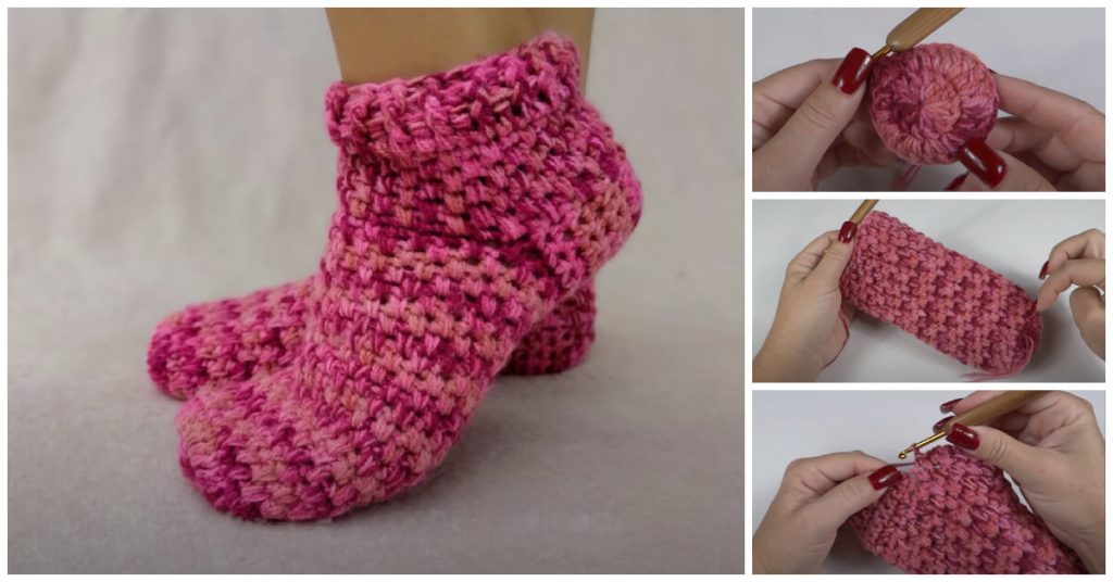 How to Crochet - This Quick and Easy Crochet Slippers patter creates a nice and stretchy pair of slippers that are perfect for kids and adults alike. If your feet are always cold, this is a project you want to try.