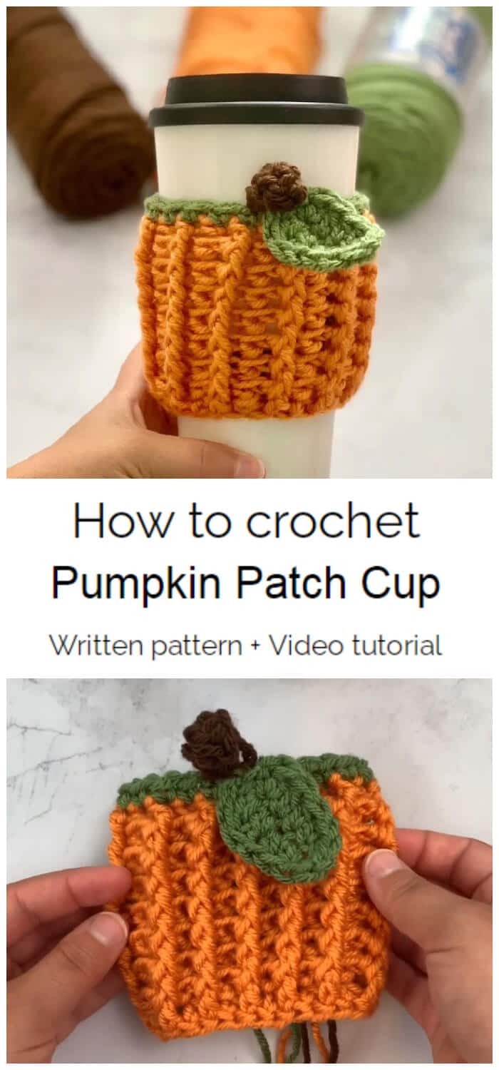 Today we are going to learn How to Crochet Pumpkin Patch Cup Pattern. Super quick and easy pattern. Works up in minutes! It takes only a small amount of yarn, if you have enough scrap yarn it probably would work.