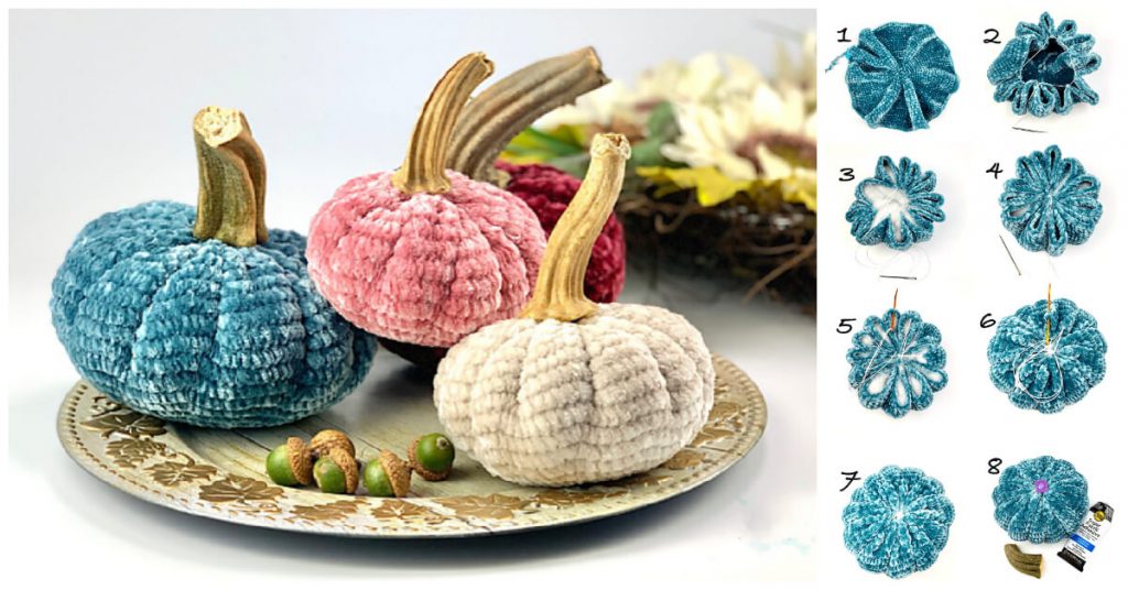 Today we are going to learn How to Crochet Velvet pumpkins.  In this free crochet pumpkin pattern we will show you how to make elegant and whimsical little pumpkins. 