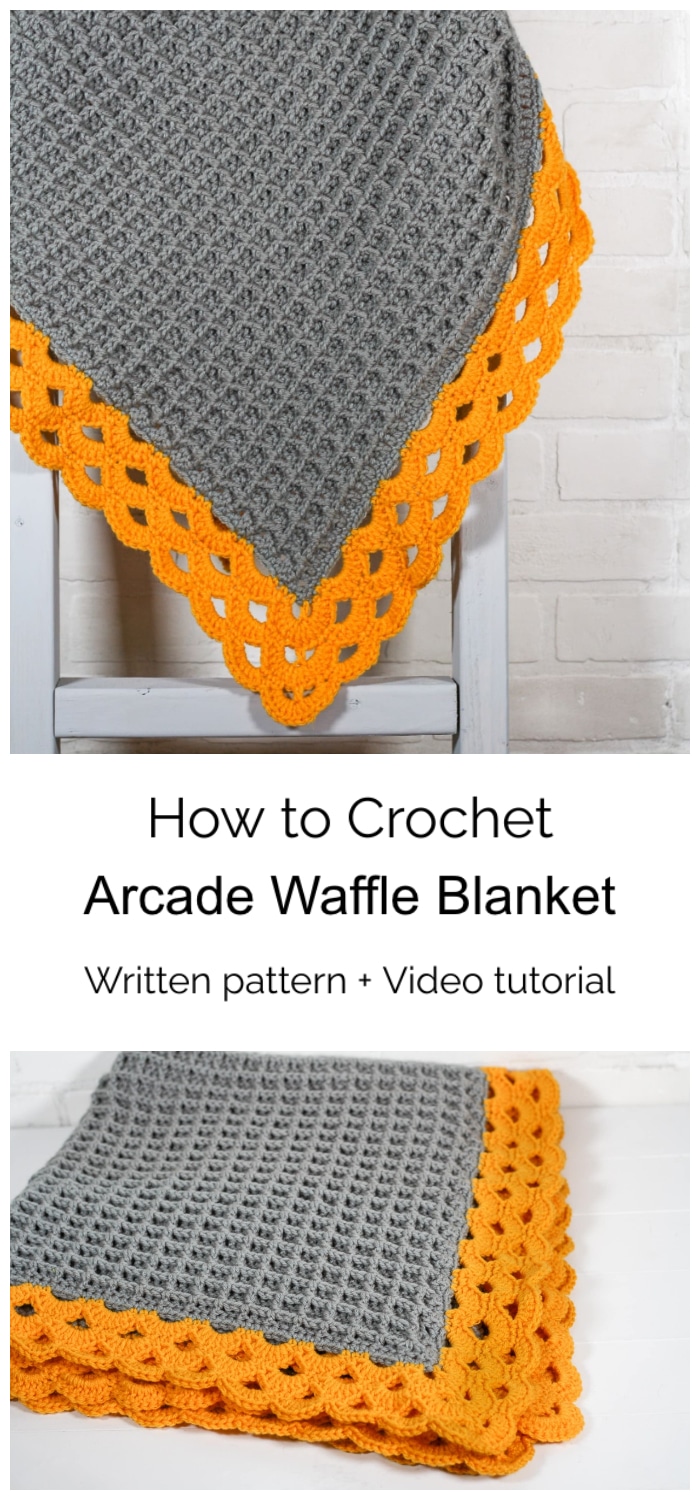 Today we are going to learn How to Crochet Arcade Waffle Blanket. This pattern is made as a baby blanket and has a chart that explains how to make this pattern into a toddler blanket, small throw, twin, full, queen, and king size blanket. The best yarn for the design is Red Heart Super Saver Solids. The pattern can be made in any sizes. It’s easy to customize. It’s a must have to have this blanket in your crochet collection. Start crocheting in your free time and enjoy its beauty for many seasons.