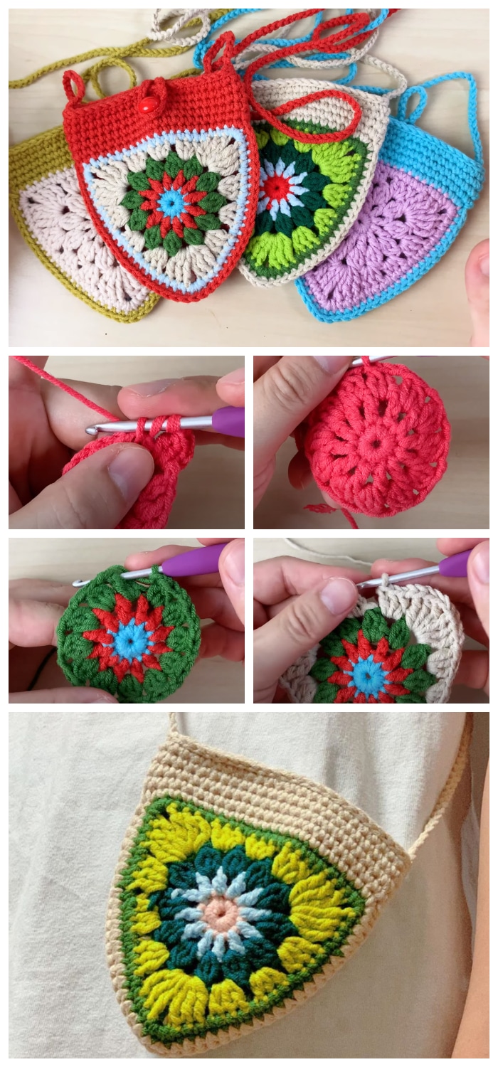 We are going to learn How to Crochet Granny Mini Bag. This bag consists of 2 Modern Flower Grannies that are attached together. Enjoy !