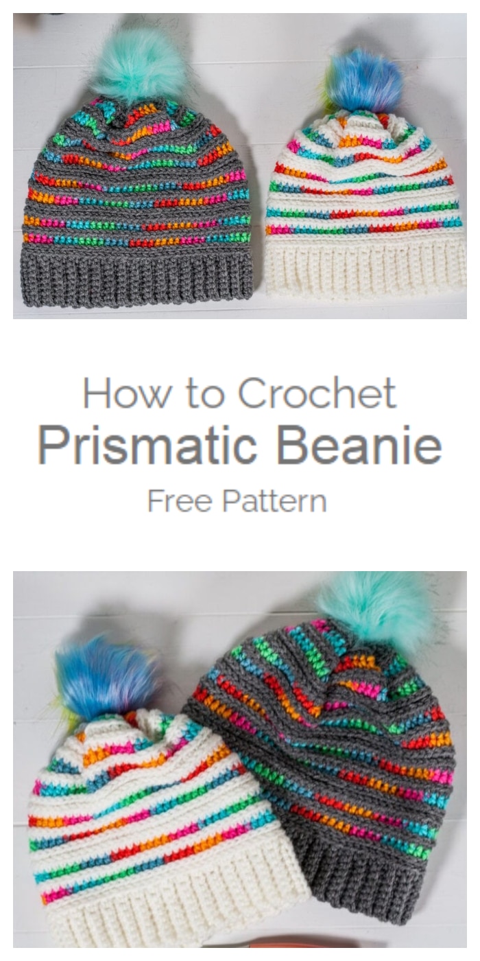 Learn How to Crochet Prismatic Beanie Pattern. You will love how this crochet beanie pattern combines the bright colors of one yarn. Enjoy !