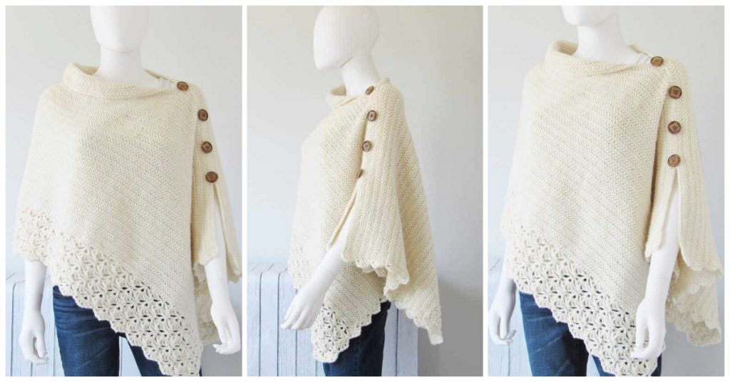 This is a beginner-friendly poncho pattern that is made from a simple rectangle seamed on the sides. This design is warm and chunky.