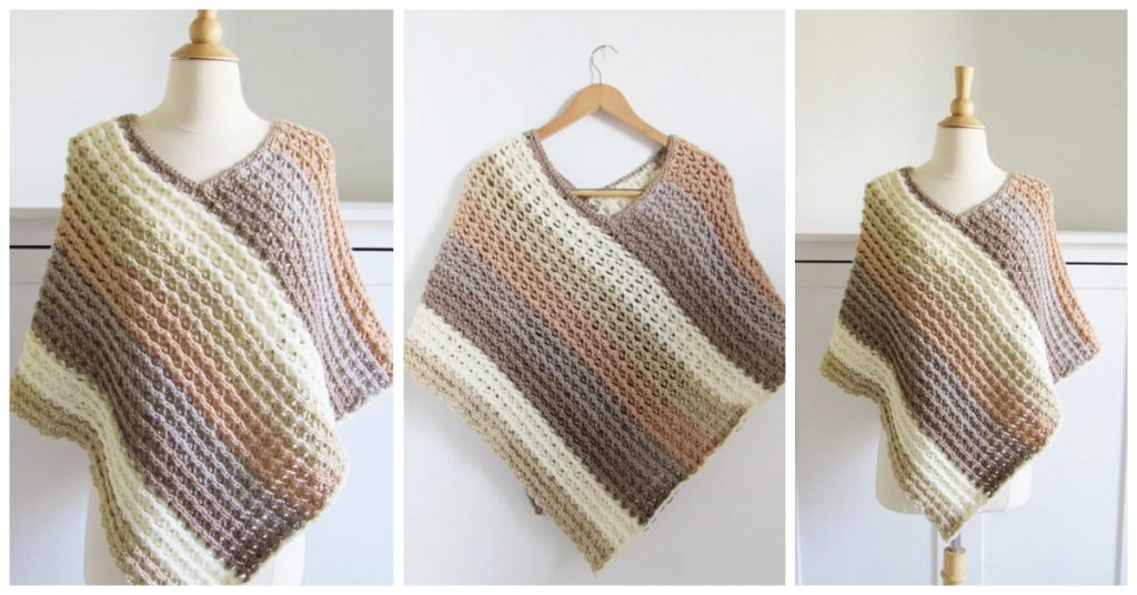 If you’re looking through free crochet poncho patterns, then this one is going to jump out at you. For one thing, it comes in sizes. 