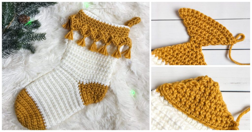 We are going to learn How to Crochet Luxe Boho Crochet Christmas Stocking. This crochet stocking is so much fun with cute tassel edging and it works up quickly with bulky yarn so you have plenty of time to make one for everyone this year. I love stockings hung up on the mantle or banister, and they are always one of my favorite parts of Christmas.