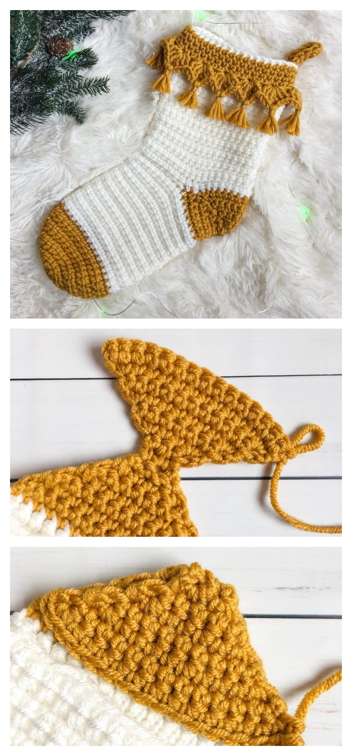 We are going to learn How to Crochet Luxe Boho Crochet Christmas Stocking. This crochet stocking is so much fun with cute tassel edging and it works up quickly with bulky yarn so you have plenty of time to make one for everyone this year. I love stockings hung up on the mantle or banister, and they are always one of my favorite parts of Christmas.