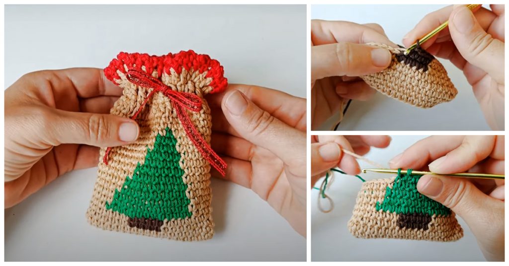 This Merry Christmas Tree Crochet Mini Bag is perfect for gift giving this Holiday Season. Fun and quick to make. This pouche works up pretty quick making them great last minute gift ideas. 