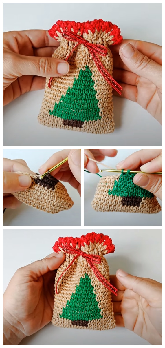 This Merry Christmas Tree Crochet Mini Bag is perfect for gift giving this Holiday Season. Fun and quick to make. This pouche works up pretty quick making them great last minute gift ideas. 