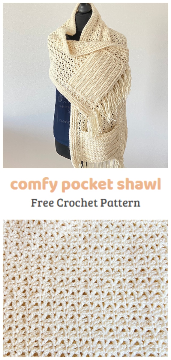 We are going to learn How to Crochet Shawl With Pockets. This crochet shawl pattern is rated as easy and suitable for a confident beginner.