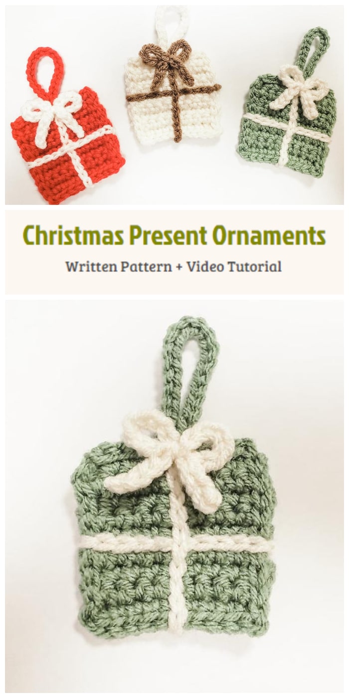 We are going to learn How to Crochet Free Christmas Present Ornament Patterns. This pattern works up quickly and is made up of just a few stitches. They are a fun and easy way to DIY home decor or decorate for Christmas on a budget. These ornaments also make for thoughtful gifts.