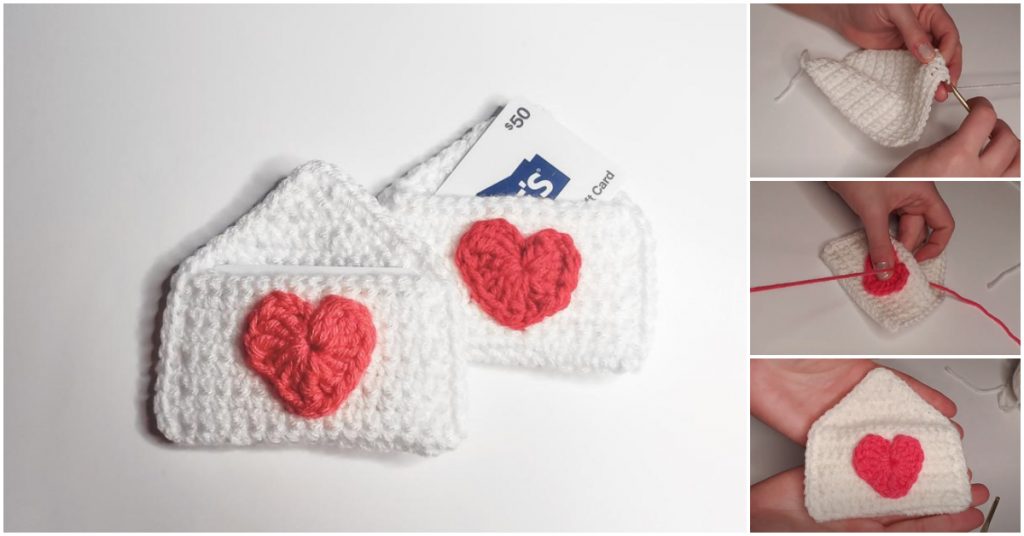Crochet quick and easy Gift Card Holder Heart Pattern. It's the perfect thoughtful Crochet gift holder for your true love, best friend, family member, barista, or yourself. It is designed to fit a standard sized gift card, cash money, love letters, small candy, or jewelry.