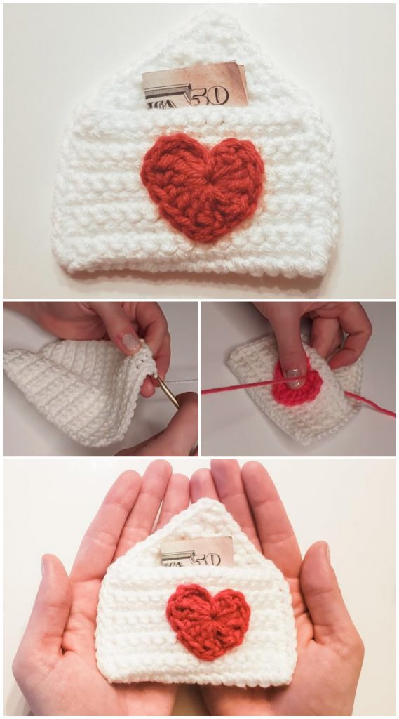 Crochet quick and easy Gift Card Holder Heart Pattern. It's the perfect thoughtful Crochet gift holder for your true love, best friend, family member, barista, or yourself. It is designed to fit a standard sized gift card, cash money, love letters, small candy, or jewelry.