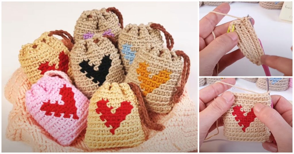 crochet heart pouch