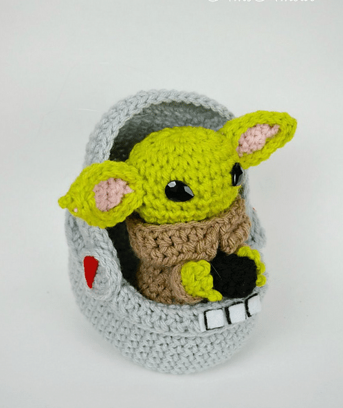A Baby Yoda crochet pattern would be great for a cute gift to make someone smile. Try all of the different cute versions of baby Yoda crochet patterns. The best thing about this baby Yoda crochet pattern is that there aren’t too many pieces.
