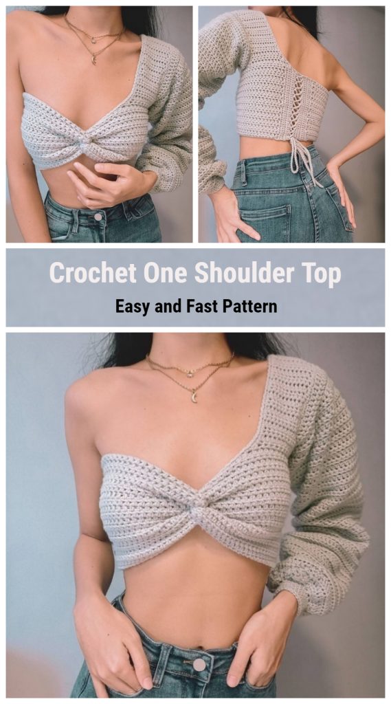 This tutorial use basic stitches and construction techniques, so they’re a great way to practice the basics while still making a beautiful and wearable Crochet One Shoulder Top.