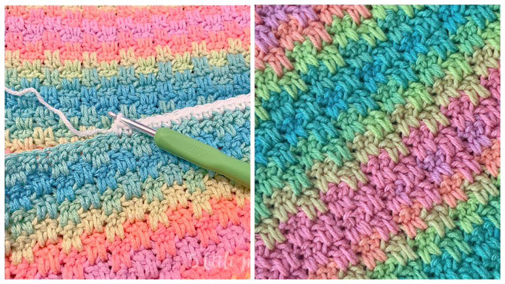 This Crochet Bloque Stitch Blanket is made using the bloque stitch, which is an interlocking stitch where you work into unworked stitches from previous rows.