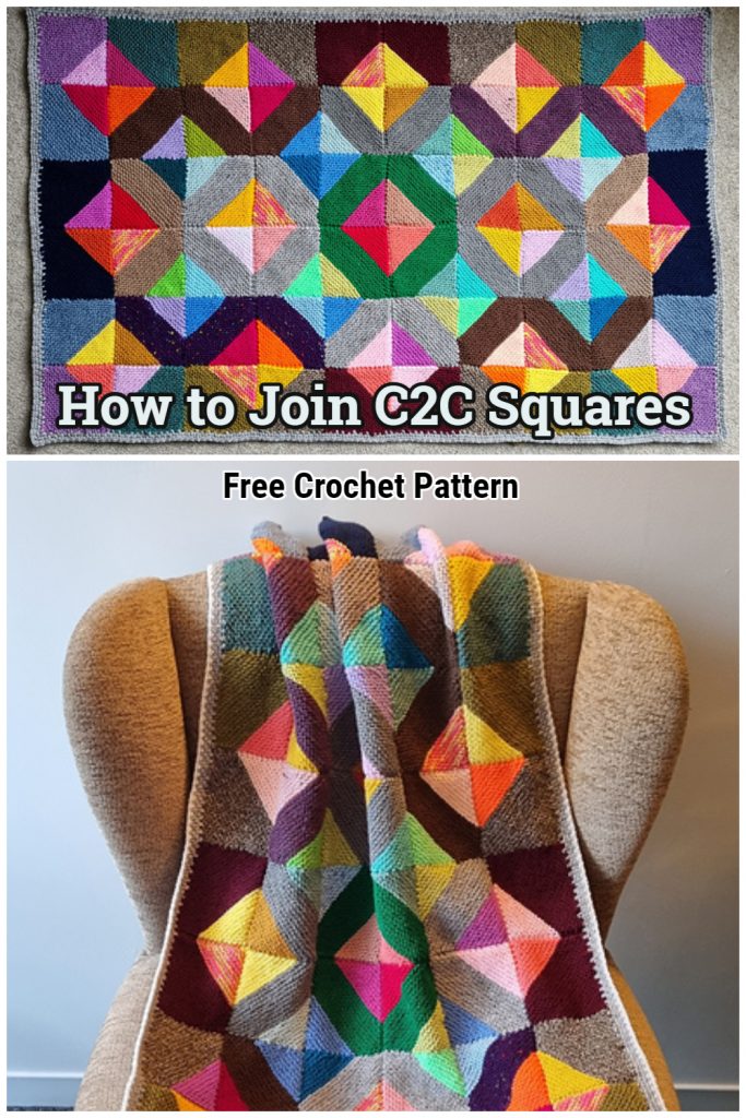 This C2C Squares Free Knitting Blanket has very clear instructions and is super easy to do, as it’s just simple C2C garter stitch squares.