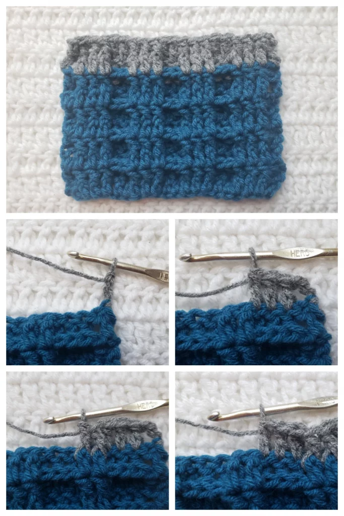 The crochet double waffle stitch is a variation of the traditional waffle stitch that creates a more pronounced and raised texture. The double waffle stitch is made by working two rows of waffle stitch, with the second row being worked in the opposite direction of the first row. This creates a double layer of raised texture and a more pronounced waffle design.