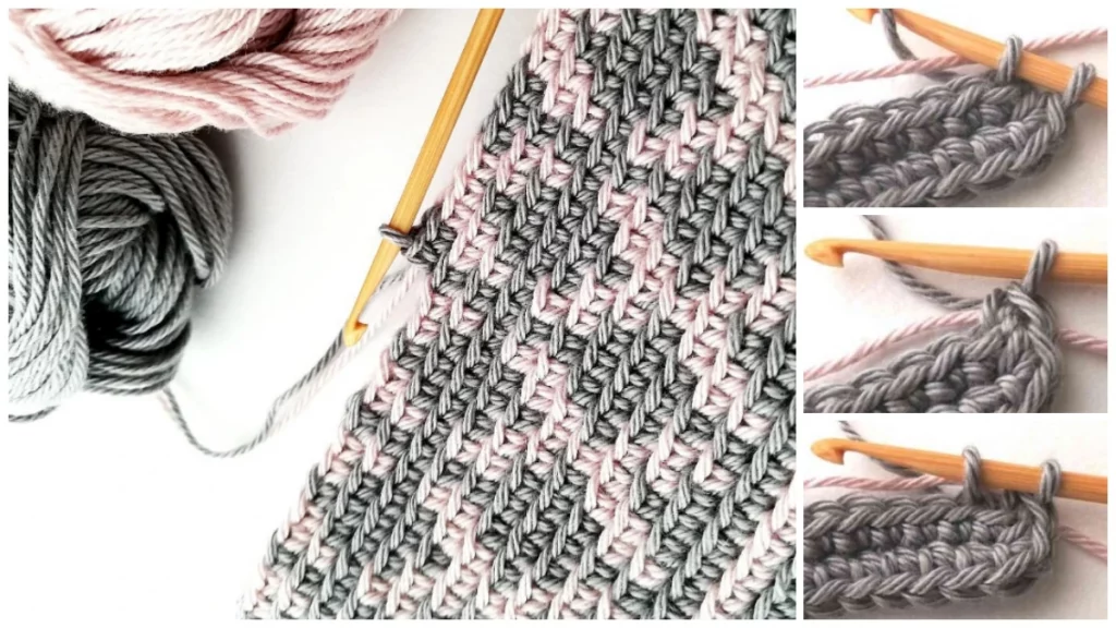 To do tapestry crochet, you'll need to choose your colors, work with one color at a time, and carry the unused colors along the back of your work.